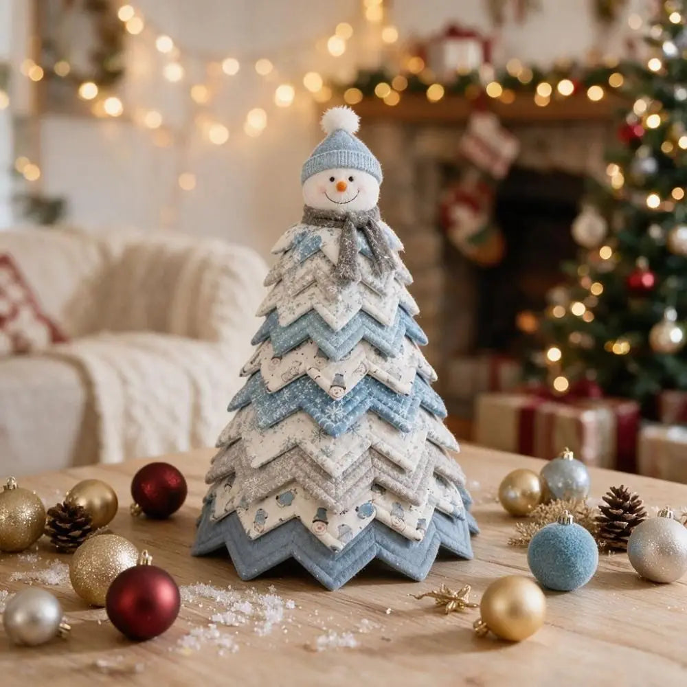 Vintage Quilted American-style Christmas Tree Kit 3D Layered Fabric Patchwork Christmas Tree Kit Santa Claus Snowman