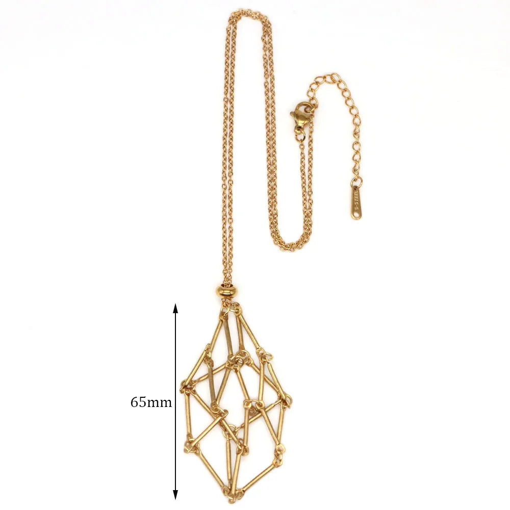 Crystal Cage Necklace Empty Stone Holder Wax Rope Stainless Steel Chain Adjustable Pendant Net Bag Natural Gem Jewelry Accessory