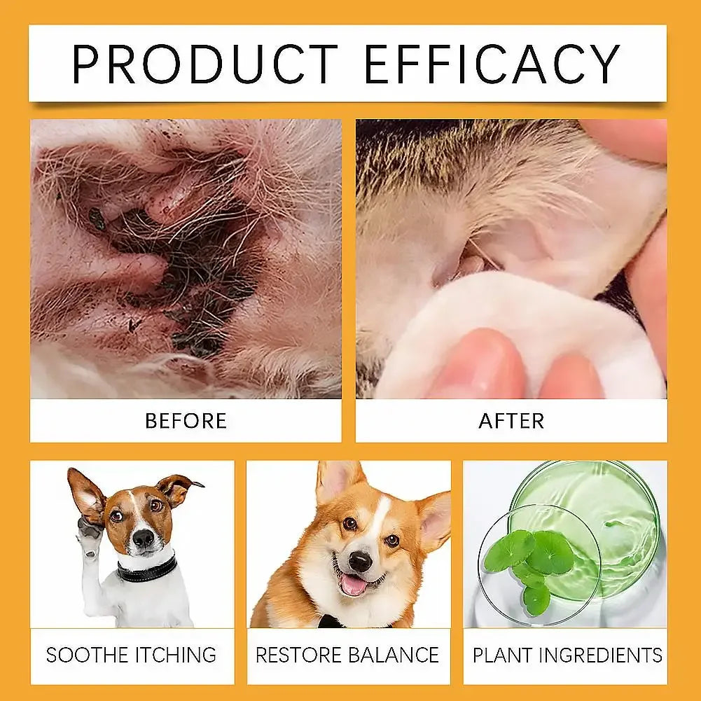60ml Pet Ear Drops Dissolve Ear Wax Odor Remover Anti Itching Natural Non Irritating Hypoallergenic Ear Cleaner For Dogs