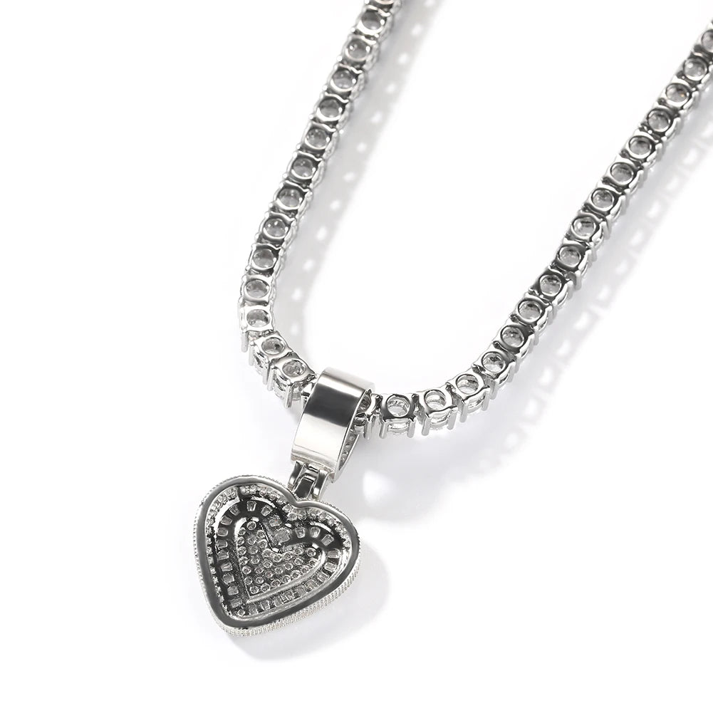 THE BLING KING Baguette CZ Small Heart Shaped Pendant Necklace For Women Iced Out 5A+ Cubic Zironia Lovely Jewelry Birthday Gift