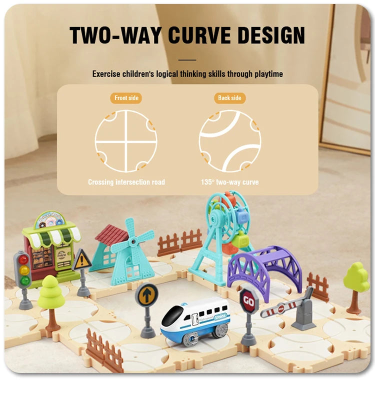 DIY Puzzle Track Car Set Assembling Scene Rail Train Learning Logic Road Board Games Educational Toy Kid Boy Birthday Gifts