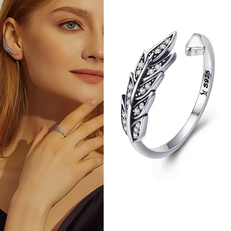 WOSTU Real 925 Sterling Silver Open Ring Finger Adjustable Size Wedding Rings For Women Engagement Fashion Silver Jewelry Gift
