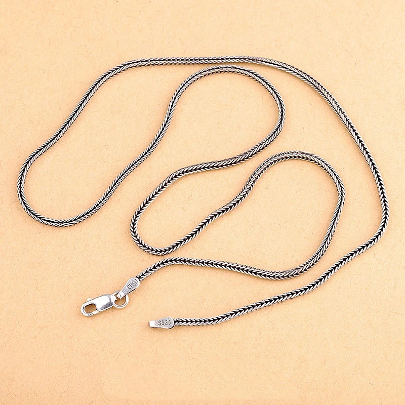 Pure Silver Jewelry Wholesale S925 Pure Silver Fox Tail Sweater Chain For Men And Women Vintage Style Thick Chain 3.0mm Necklace
