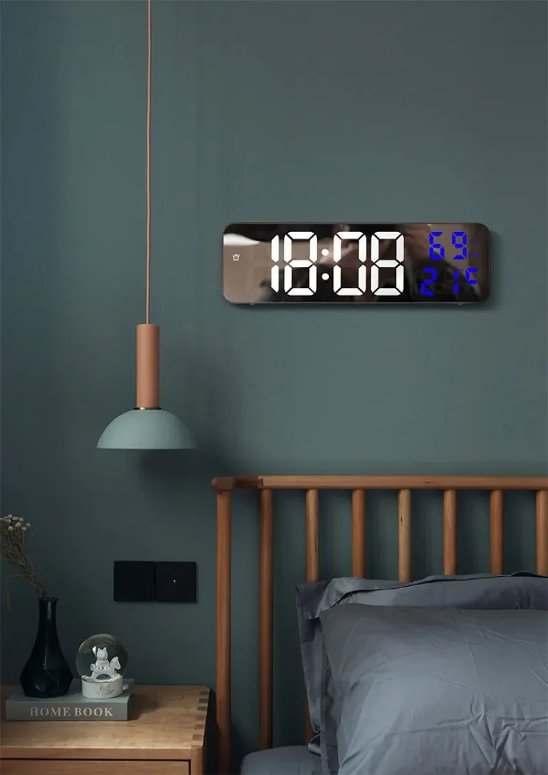 9 Inch Large Digital Wall Clock Temperature Humidity Night Mode Snooze 12/24H USB Plug-in Version Electronic LED Alarm Clock