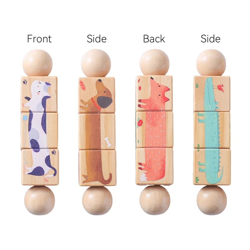 Baby Wooden Rattle Montessori Toy Hand-on Develop Ability Toy Newborn Soothing Toy 0 12 Months Rotating Puzzle Educational Toy