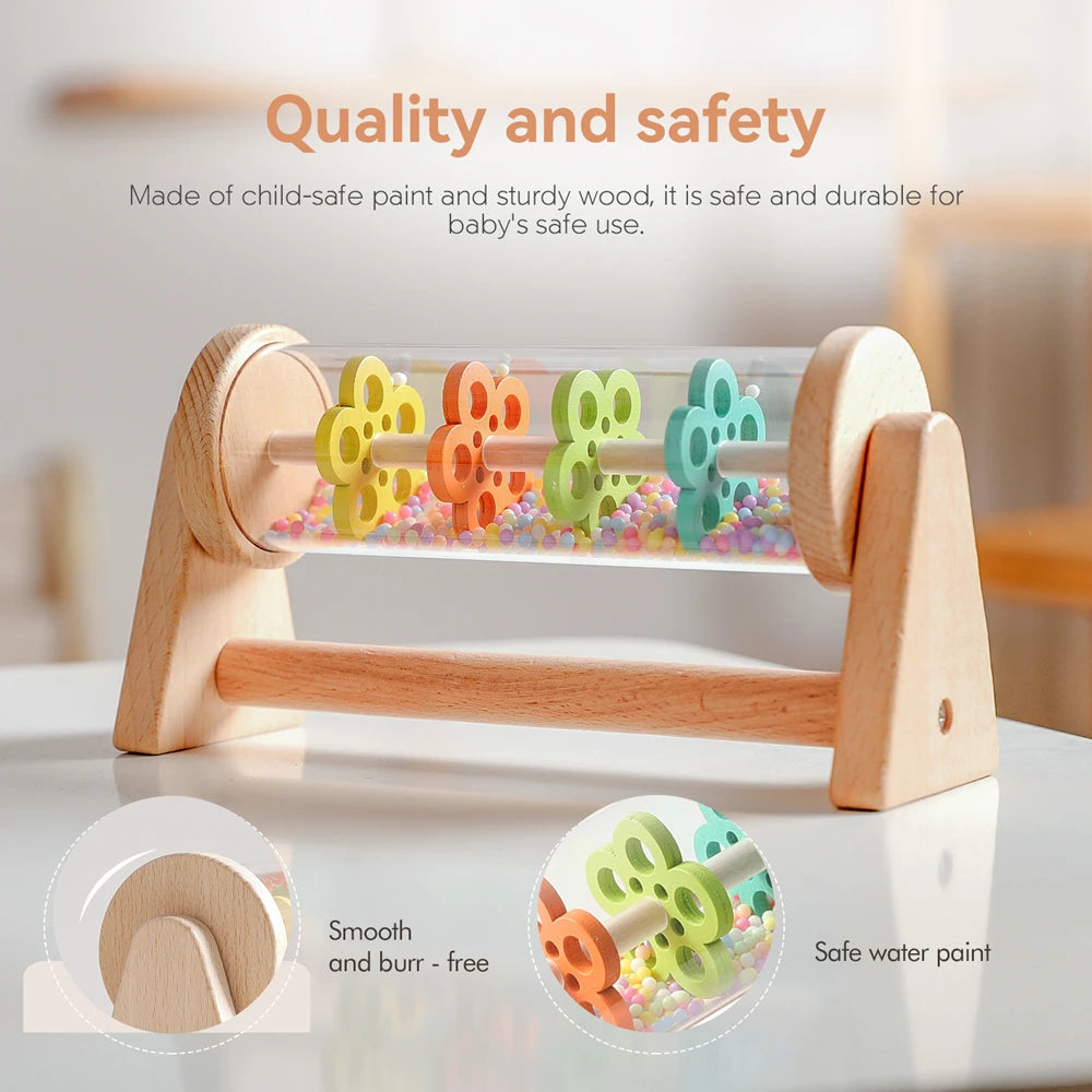 Wooden Rainmaker Toy for Babies Soothing Rain Sound Easy to Grasp Smooth Burr Free Water Based Paint Two Ways to Play Baby Gifts