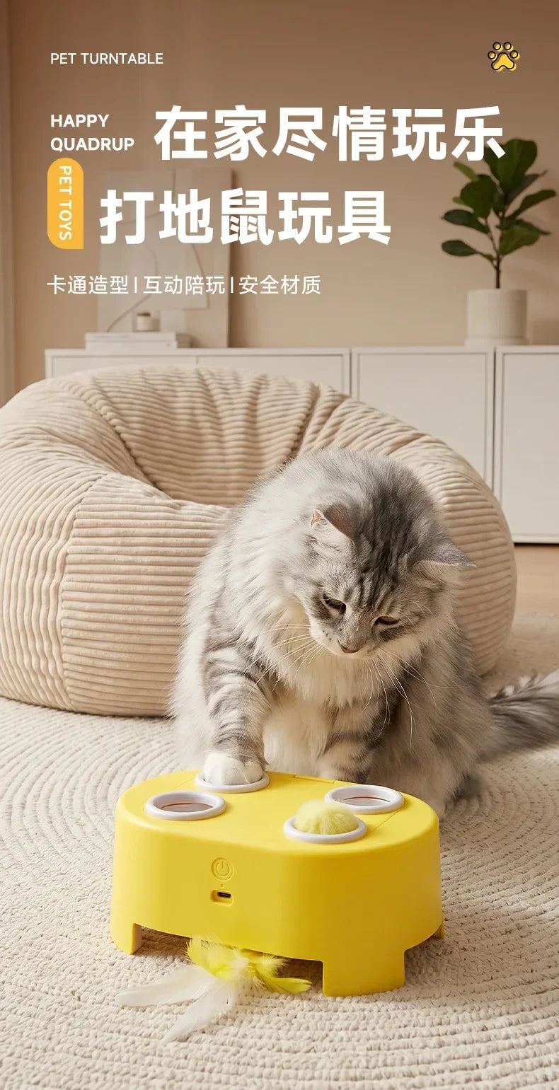 Multifunctional Cat Toy: Whack-a-Mole Toy with Rotating Feather Teaser Stick, Self-Entertainment Gadget, Electric Cat Toy