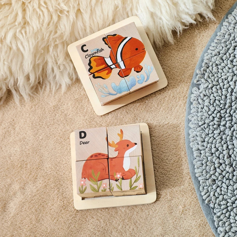 Baby Wooden Blocks Toy Children Six Side Cube Jigsaw Puzzles Game Animal Traffic Cognize Early Learning Educational Toy Kid Gift