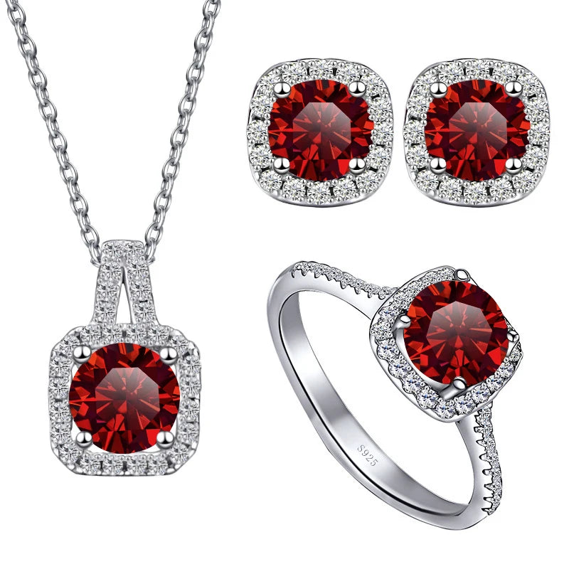 JoyceJelly S925 Sterling Silver jewelry for women 1 carat moissanite diamond 3 pieces set necklace ring earrings wedding party