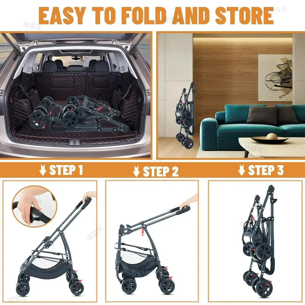 Foldable Pet Car Strollers 3in1 Outdoor Cart Specifically Designed for Walking Dogs Infants Medium-sized Small Dogs Cats
