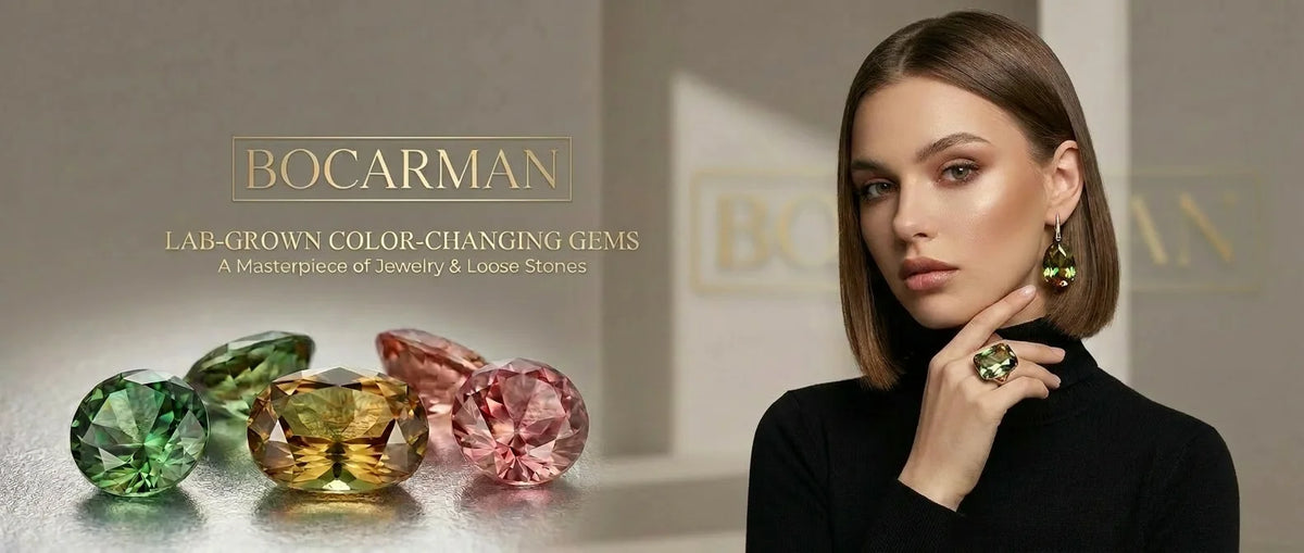 BOCARMAN Synthetic Zultanite Color Changing Pendant Necklace for Women Elongated Oval Cut Gemstone Light Sensitive Statement