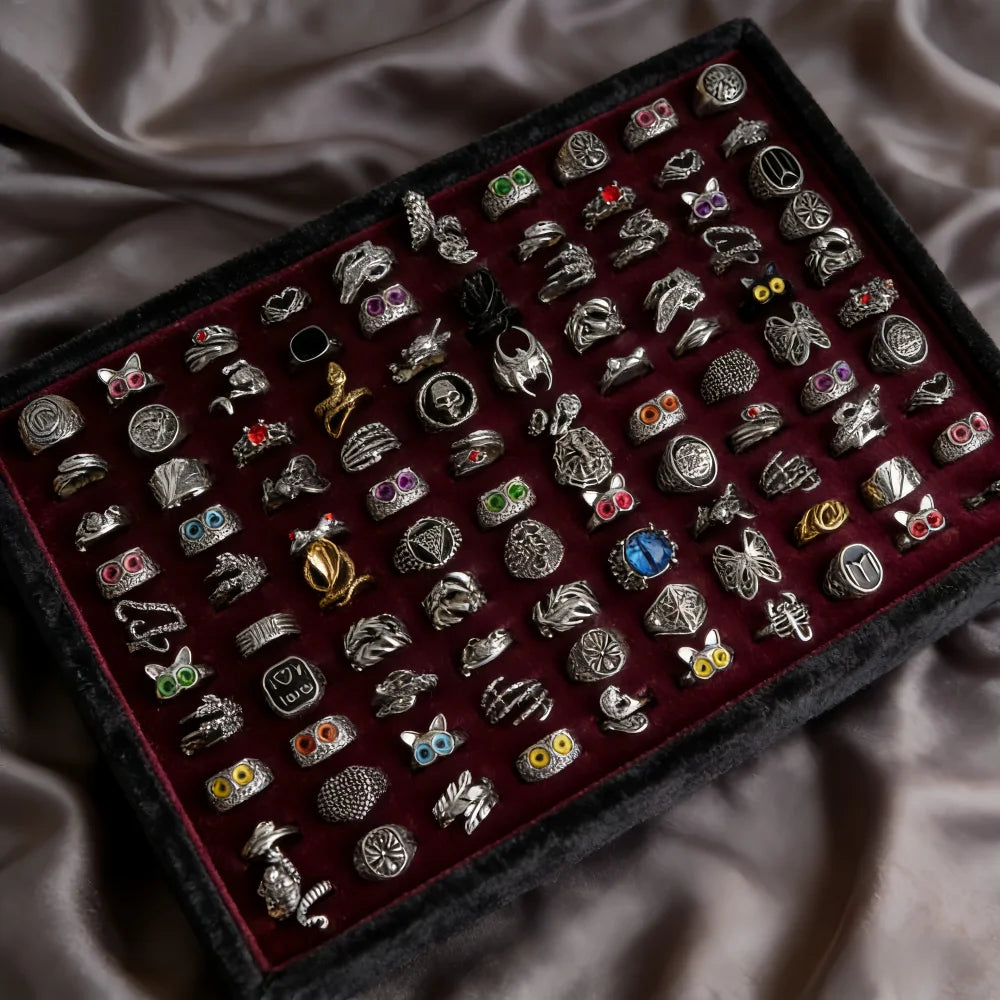 10/20/30/50Pcs/Lot Fashion Vintage Punk Gothic Rings For Women Men Owl Skeleton Animal Hop Party Gifts Fingers Jewelry Mix Style