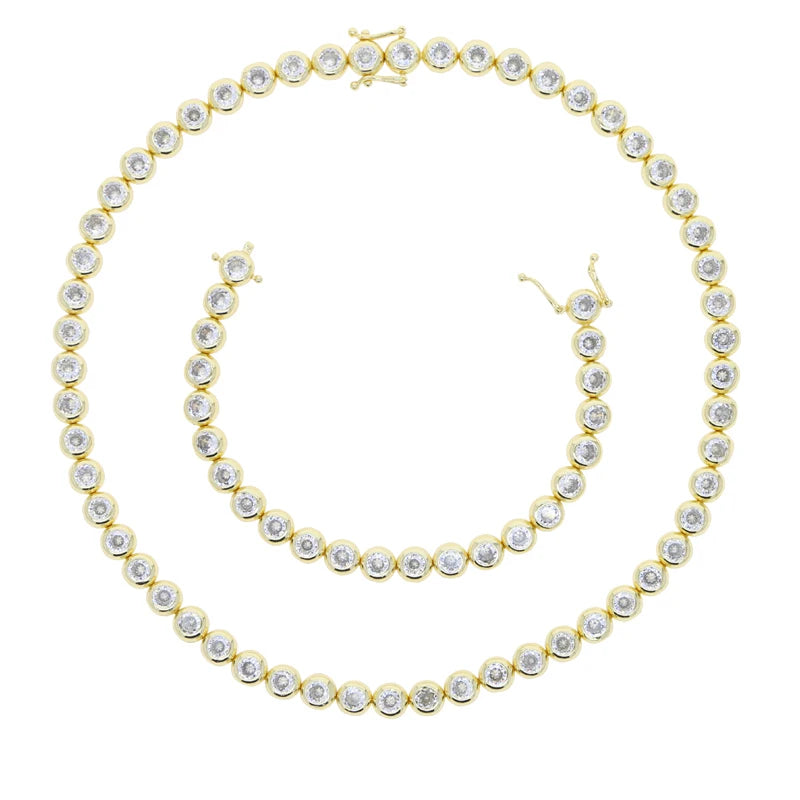 New Arrived Top Quality Fashion Women Female Jewelry Set Bezel 5A CZ Round Beaded Tennis Chain Bracelet Necklace