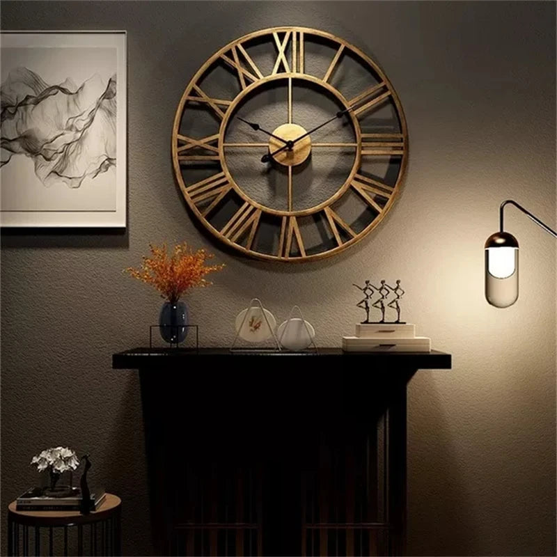 3D Roman Numerals Clock Iron Art Wall Hanging Clock Time Display Metal Silent Clock Room Arrangement Wall Ornament Home Decor