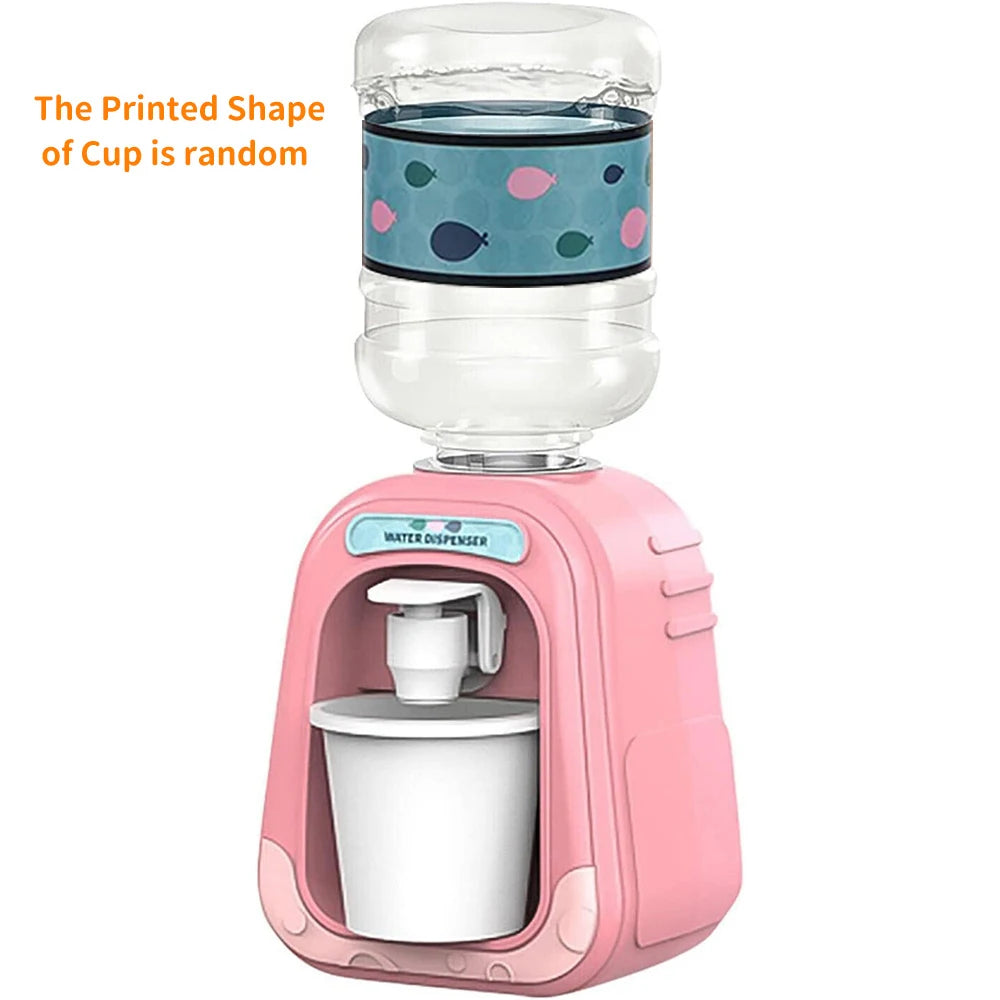 Mini Children Dual Water Dispenser Toy Cute Cold/Warm Water Juice Milk Drinking Fountain Simulation Cartoon Kitchen Toy for Girl