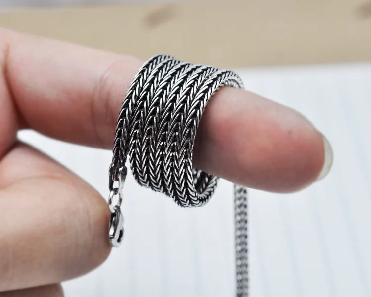 Pure Silver Jewelry Wholesale S925 Pure Silver Fox Tail Sweater Chain For Men And Women Vintage Style Thick Chain 3.0mm Necklace