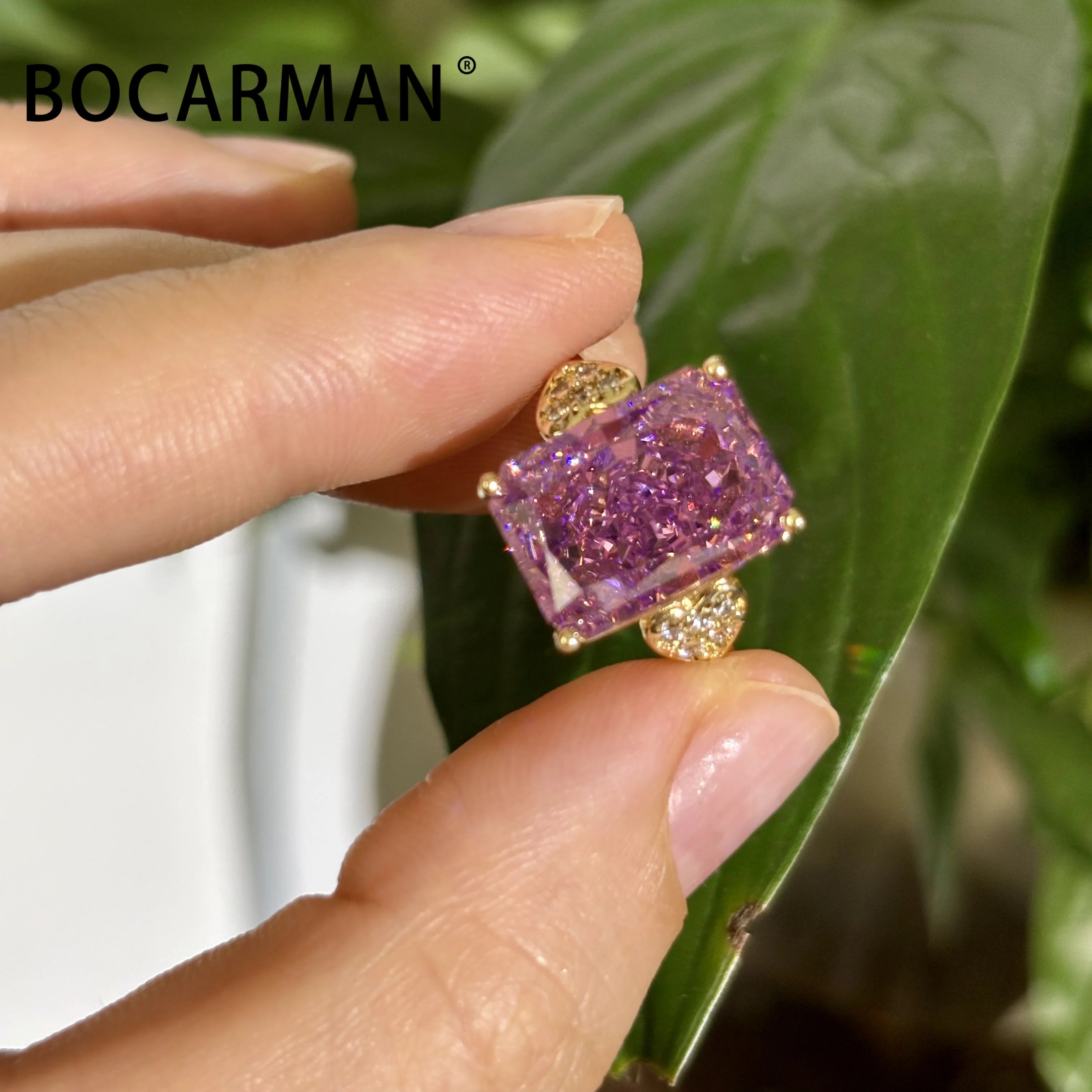 Bocarman Rectangular Ice Cut Mint Green Cubic Zirconia Copper Ring For Women Vintage Engagement Wedding Adjustable Jewelry