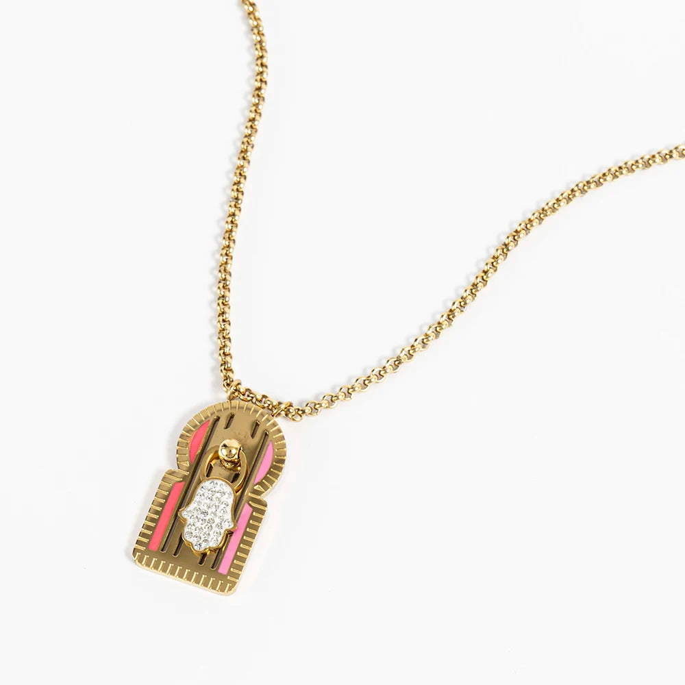 2025 Vintage Simple Colored Heart Tarot Pendant Necklace Fashionable Geometric Jewelry Anniversary stainless steel for Women