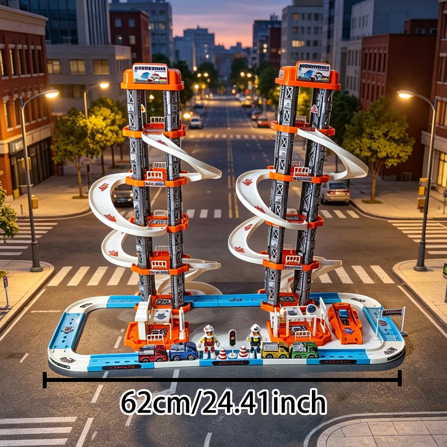 Boys' large five story parking lot toy, children's rail car toy set, suitable for boys' birthday gifts