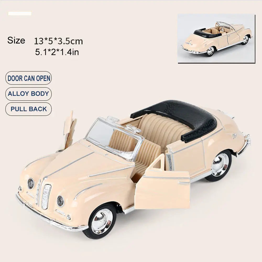 1:32 Alloy Diecast Cabriolet Vintage Car Model Classic Pull Back Car Miniature Vehicle Replica For Collection Decorate Gifts kid