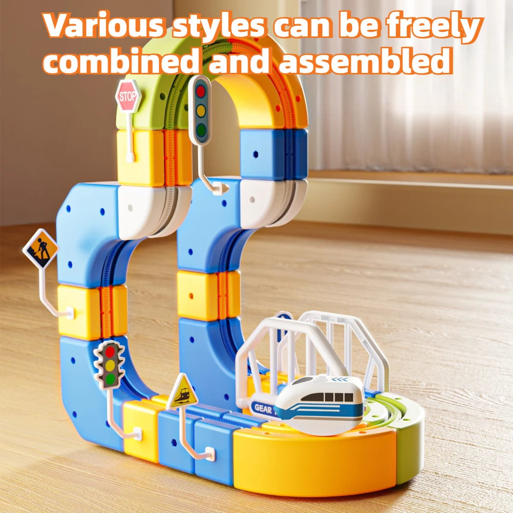 3D Building Track Car Set DIY Buildable Race Track Magnetic Lock Building Blocks, Family Interactive Educational Toy Gift