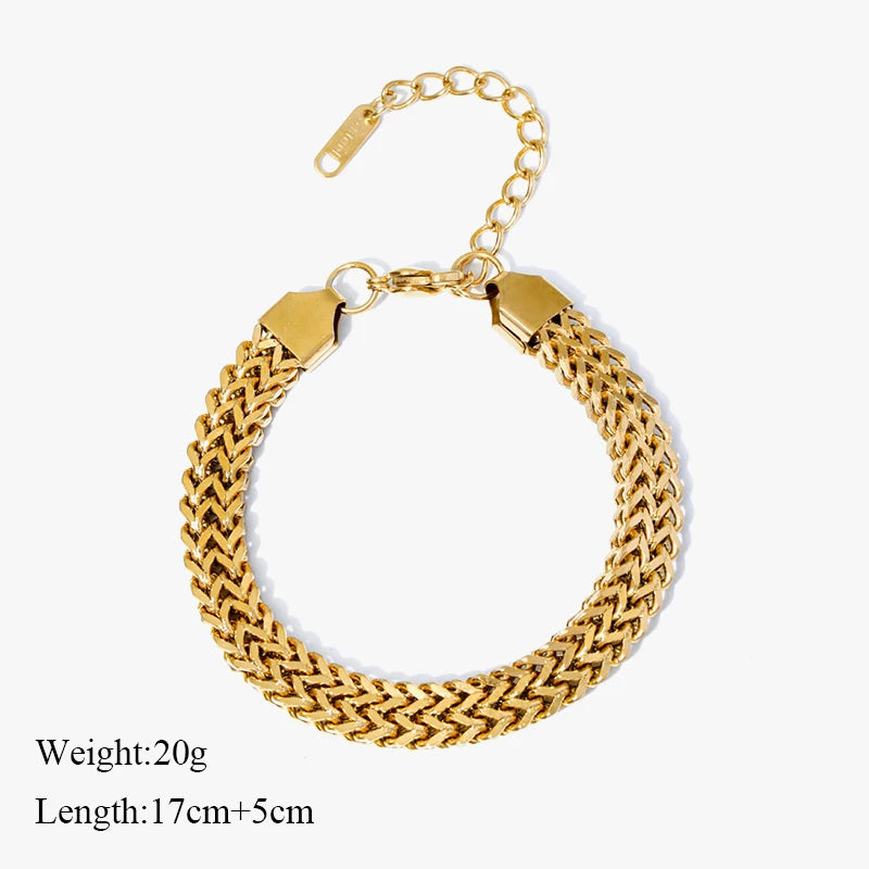EILIECK 316L Stainless Steel Double Color Oval Necklace Bracelet Set For Women Hip-Hop Punk Twists Neck Chain Jewelry Gift
