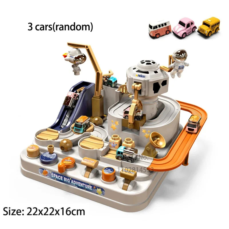 Hot Racing Rail Car Tracks Toy Game for Children Kids Train Board Adventure Parking Mechanical Toy for Boy Age 3+ Birthday Gift