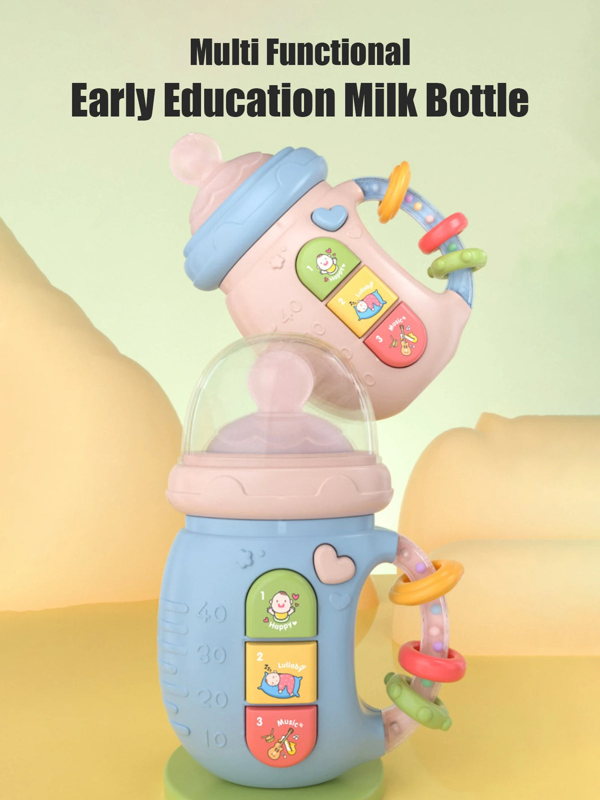 1pc Baby Musical Feeding Bottle Newborn Soft Teether Rattles Educational Toy 18M+ Mobile Rattles Toys Soothing Vocal Music
