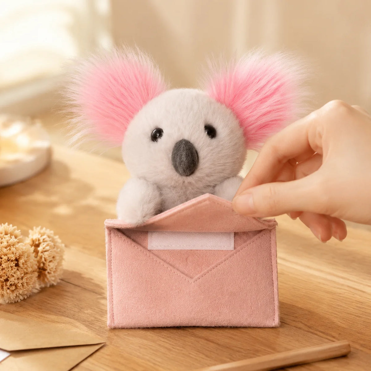 Letter Carrier Koala Bunny Plush Figurine 2 Styles, 18-21cm Openable Envelope with Secret Note Pocket, Kawaii Desk Shelf Decor