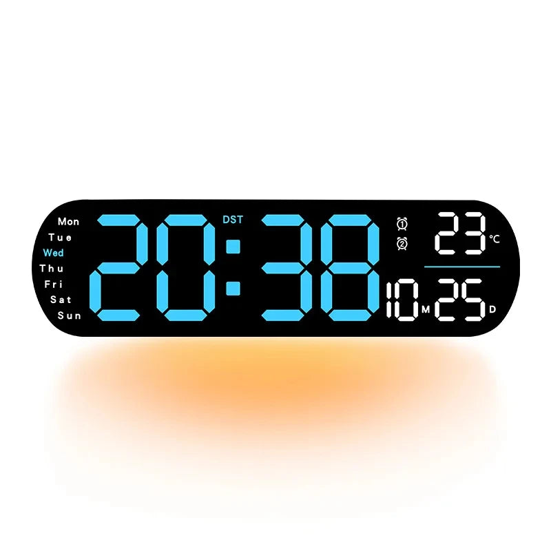 LED Digital Wall Clock With Remote Control Ambient Lights Time Date Temperature Display Alarm Clocks For Home Living Room Decor