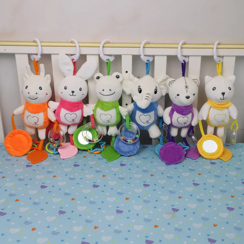 Cartoon Animal Plush Baby Hanging Rattle Toy with Teether Crinkle Paper Infant Soothing Doll Sensory Stroller & Crib Toy