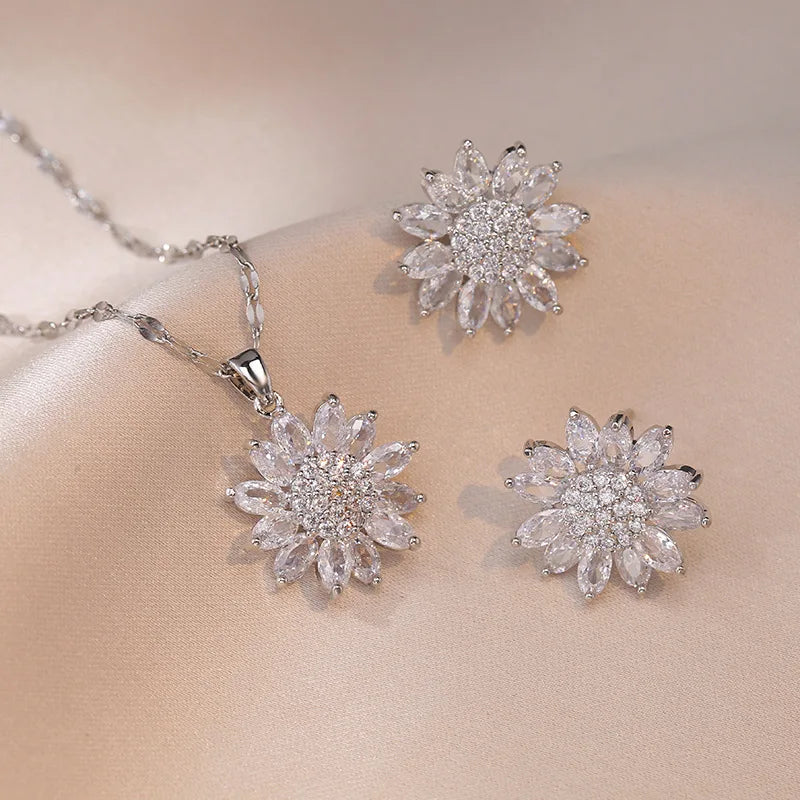 Stainless Steel Austrian Crystal Enamel Square Pendant Jewelry Sets Women African Costume Jewelry Maxi Necklace Earring Set