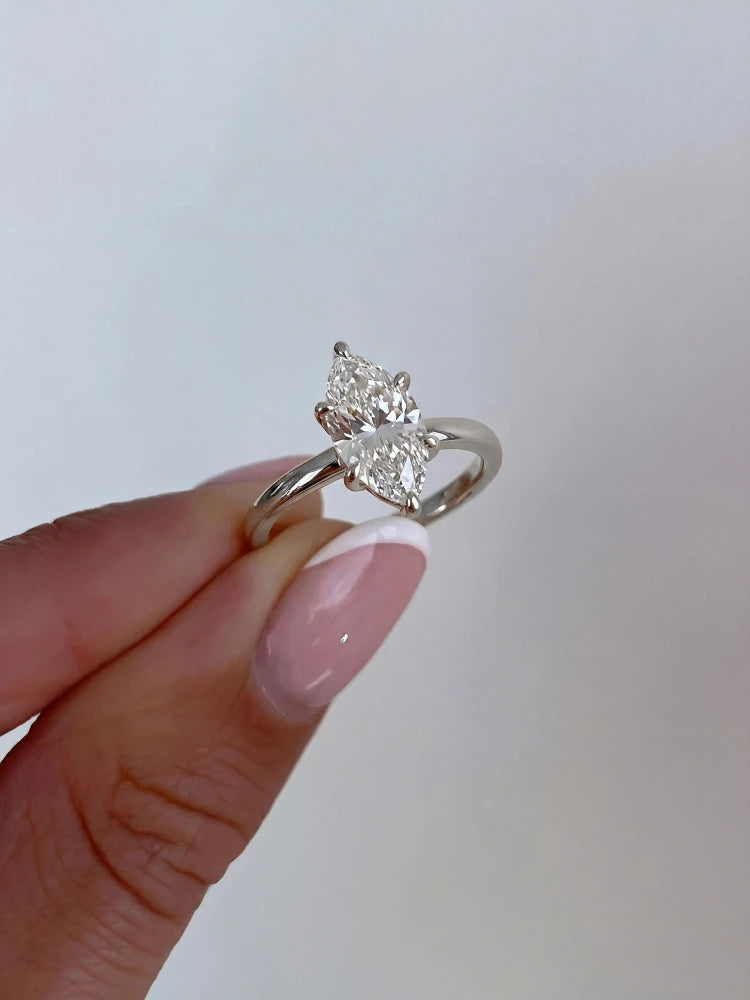 Larmor 925 Sterling Silver Classic 1-3 Carats Marquise Zircon Ring For Women Engagement Wedding Luxury High Quality Fine Jewelry