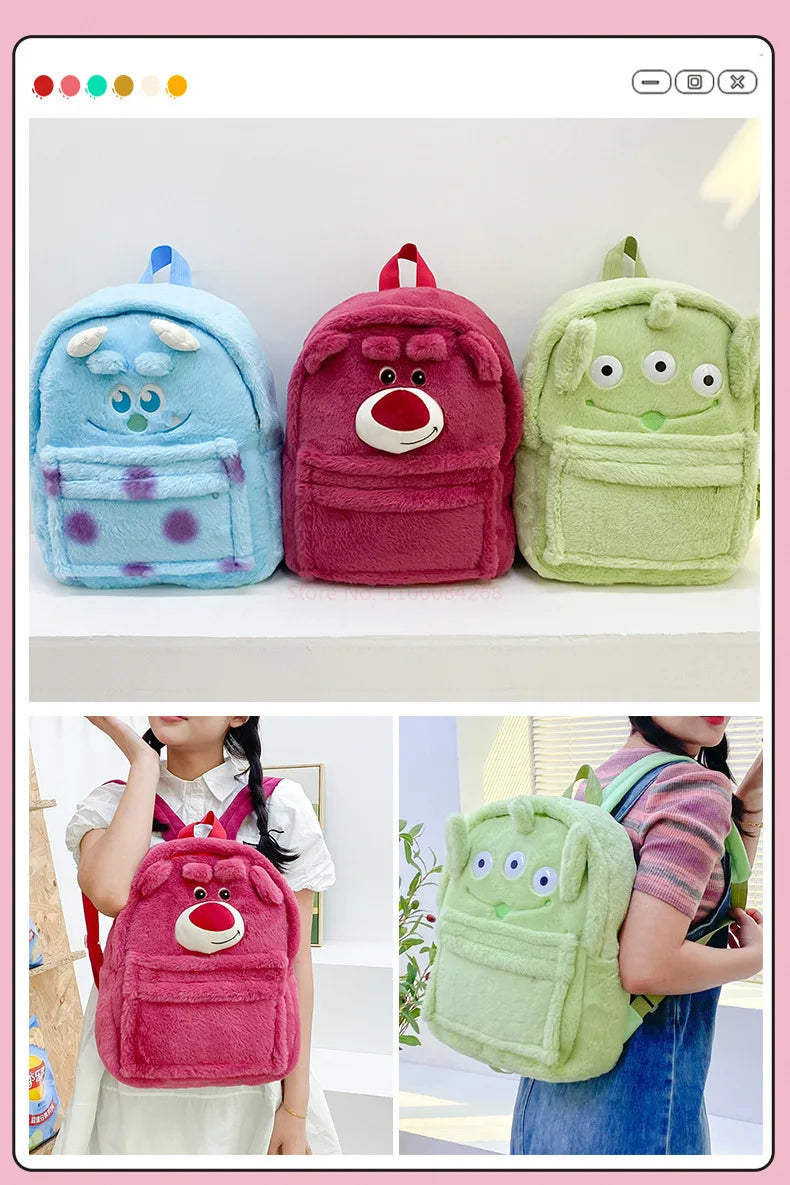 New Lotso Alien Cartoon Funny Plush Backpack Students Large Capacity Bag Girls Casual Soft Stuffed Schoolbag Lightening Bag