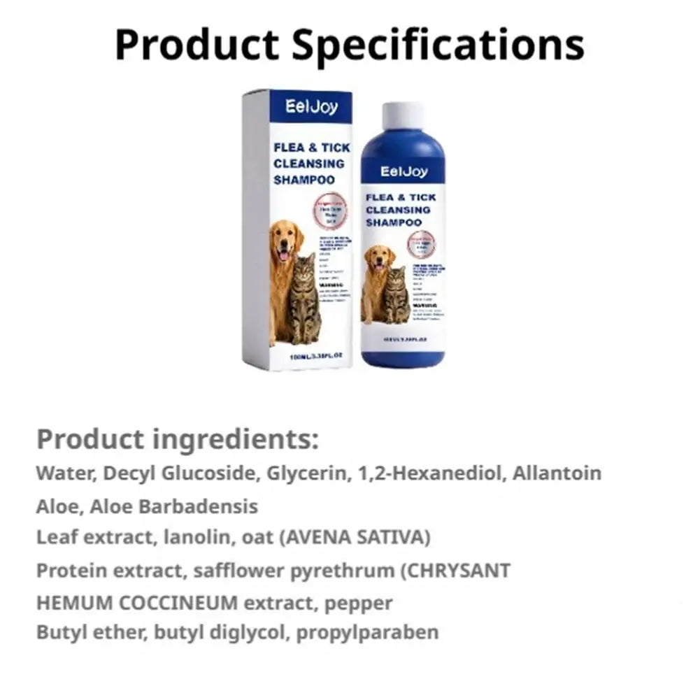 100ml Pet Flea & Tick Cleansing Shampoo Gentle Soothing Deodorizing Bath Wash For Dogs Cats Deep Cleaning Remove Lice Mite