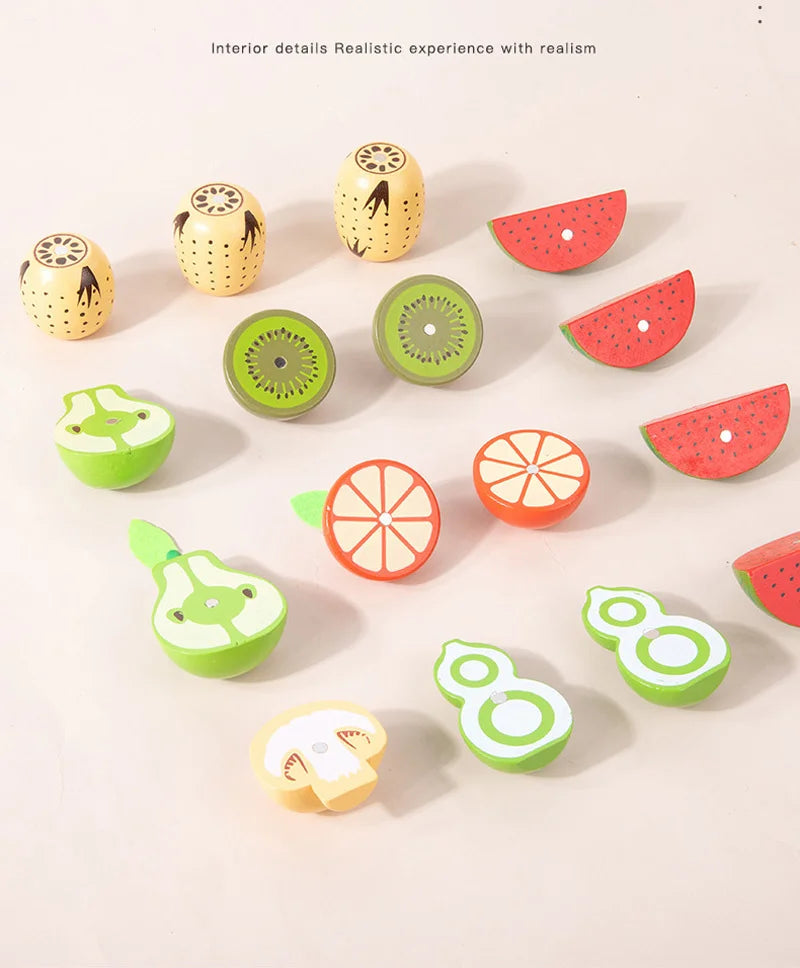 Magnetic Wooden Cutting Fruits Vegetables Pretend Play Simulation Kitchen Toys Classic Game Montessori Educational Toys For Kids