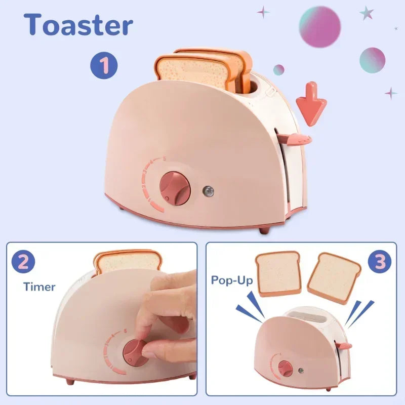 Kids Kitchen Appliances Toy Pretend Play Kitchen Accessories with Blender Coffee Maker Mixer Toaster Vacuum with Sounds & Light