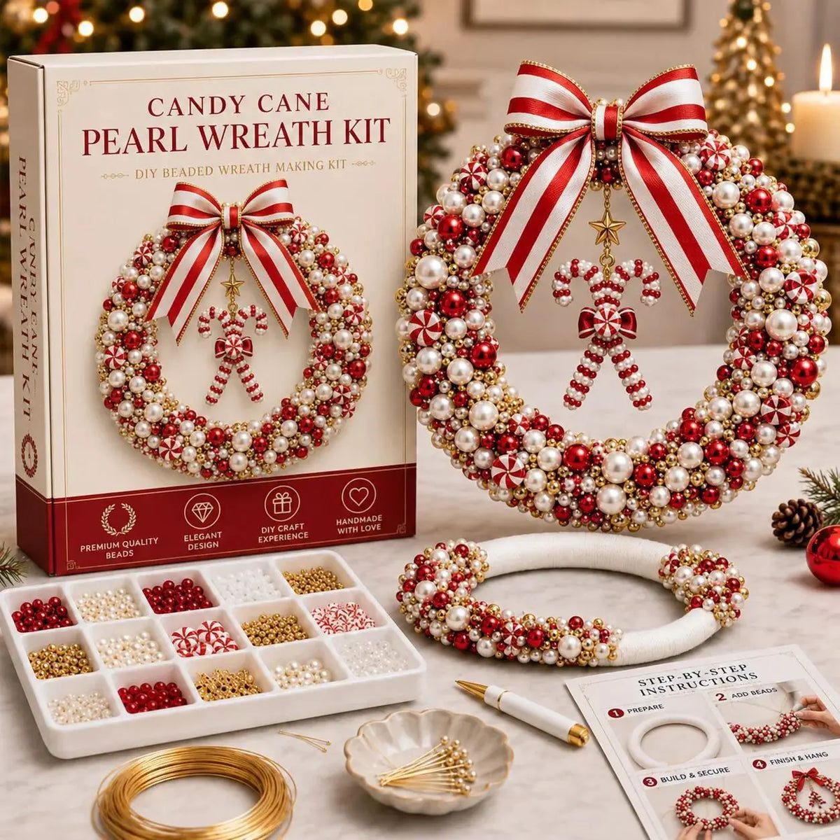Christmas DIY Bead Snowflake Lollipop Wreath Material Package Pearl Wreath Handmade Set Christmas Door Decoration Pendant