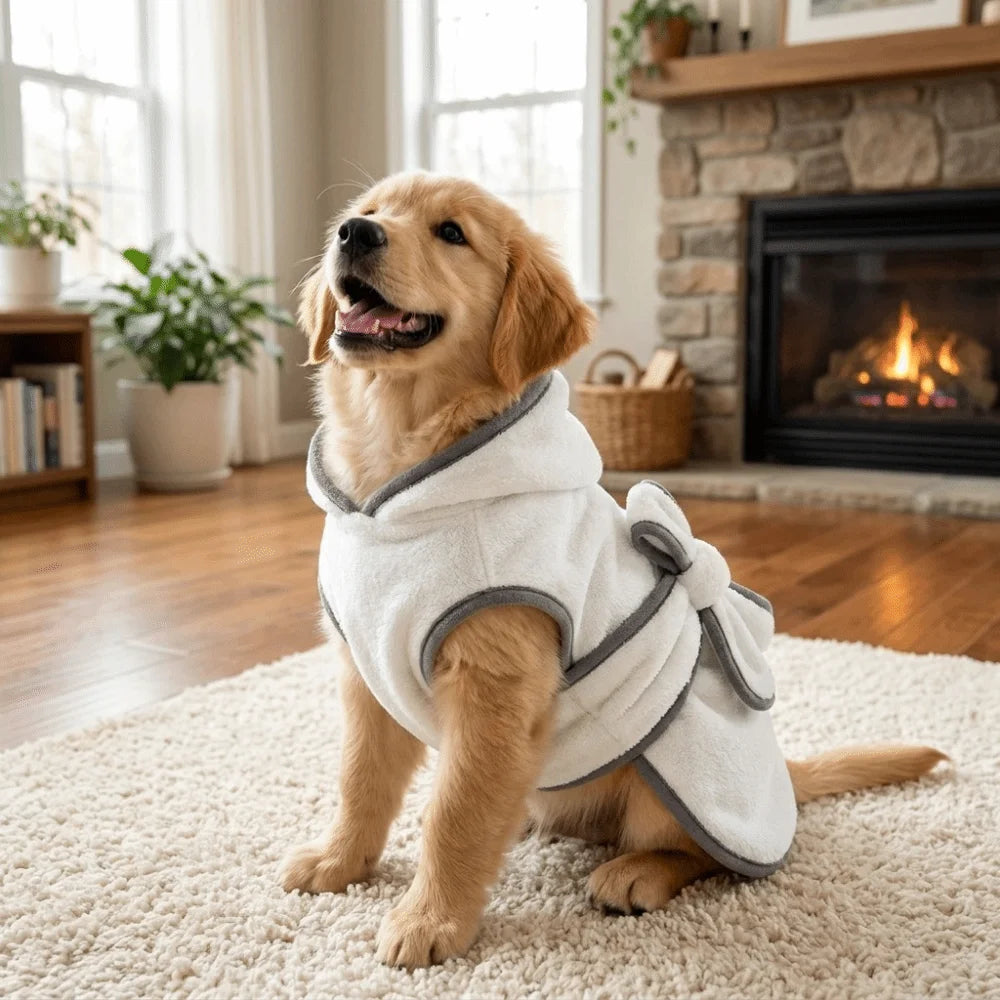 Coral Fleece Pet Bathrobe Towel Absorbent Tie Up Style Dog Bath Towel Comfortable Hooded Pet Drying Towel Dog Cat Pet Products