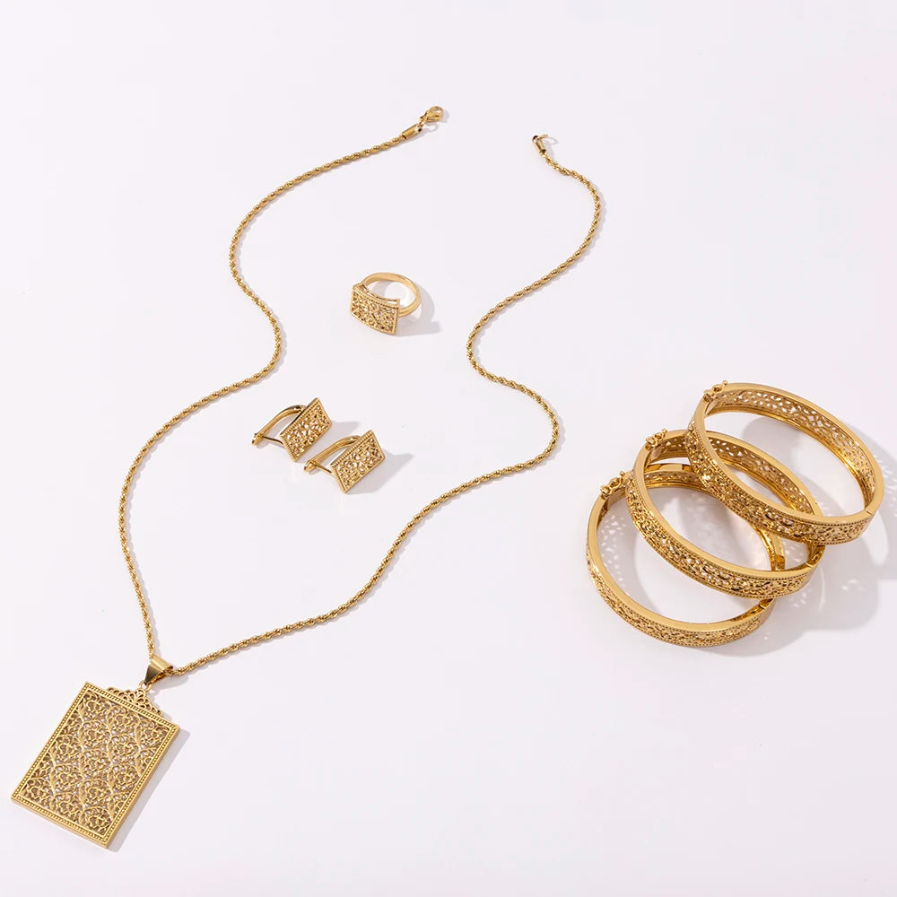 LUIZADA 2025 July Hot Selling Fashionable Copper Jewelry Set:Necklace, Earrings, Rings & Bangles For Women's  Wedding & Party
