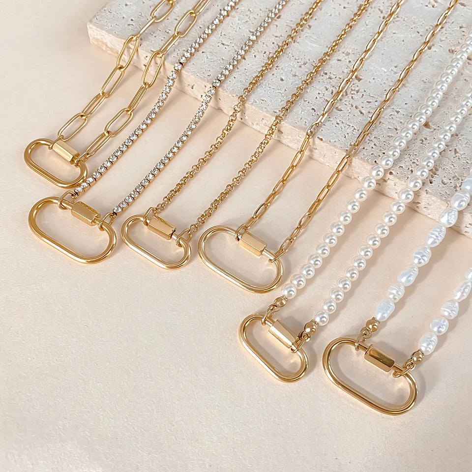 EManco Button Pendant Stainless Steel Women's Necklace 14K PVD Gold-plated Fashionable Waterproof Jewelry