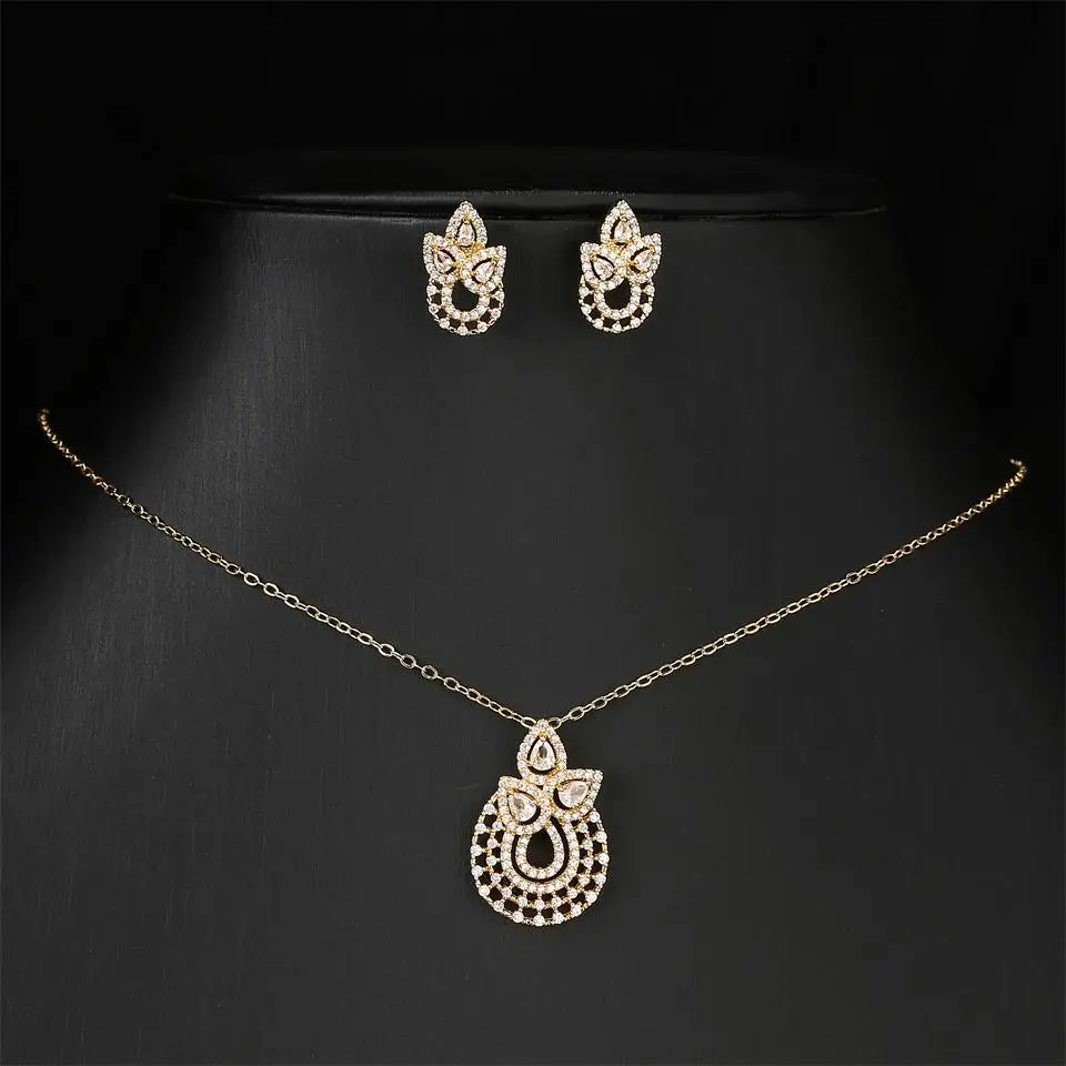 ZAKOL Luxury Retro Micro-set Zircon Women's Necklace Earrings Two-piece Set Temperament Elegant Charm Wedding Party Jewelry Sets