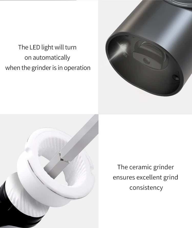 1/2pcs Automatic Pepper Grinder Salt And Pepper Grinder USB Rechargeable Adjustable Coarseness Spice Mill for Kitchen Tool
