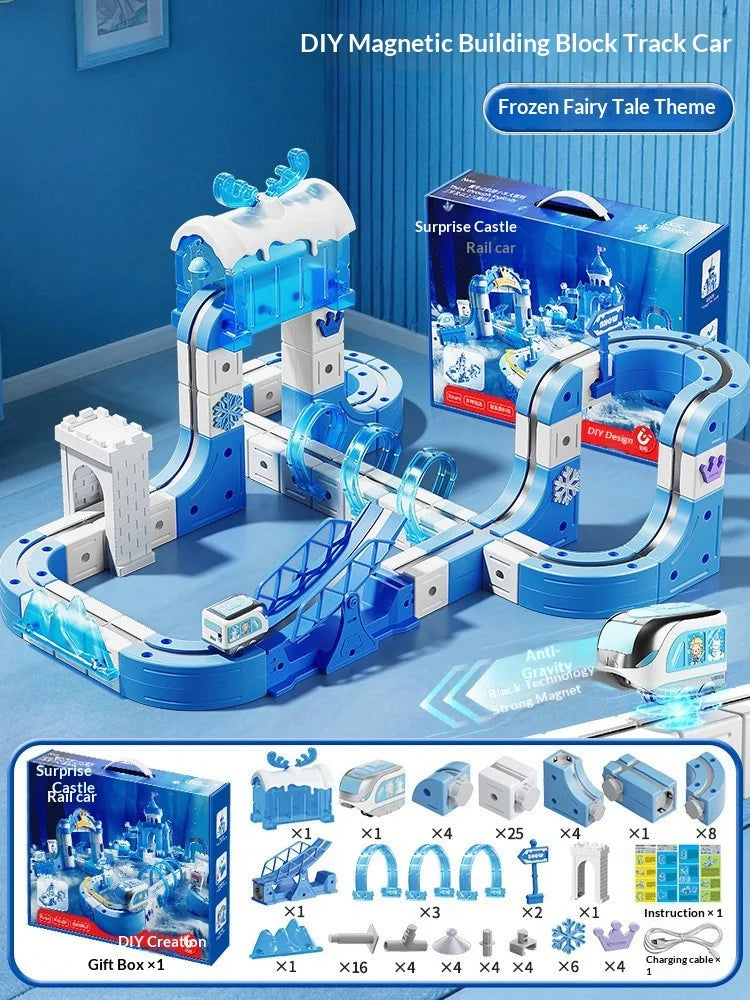 Magnetic Race Track Building Blocks Set DIY Assembled Castle Track Car Toy Creative Magnetic Track Vehicle Construction Kit