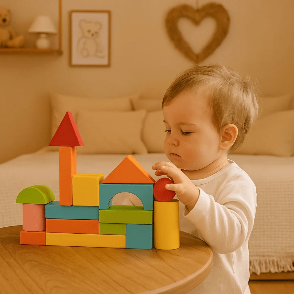 40PCS/SET Colorful Wooden Building Blocks Learning Sensory with Storage Bag Early Educational Toys Wooden 3D Stacking Blocks