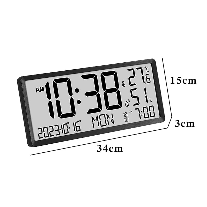 LCD Display Multifunctional Wall Clock Simple Modern Alarm Clock Large Screen Temperature Humidity & Electronic Clock