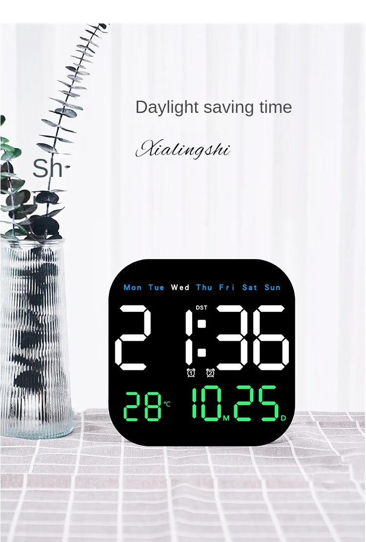 Digital Wall Clocks Temperature Date Week Dispaly Electronic Table Clock 12/24H Wall-mounted LED Alarm Clock Remote Control
