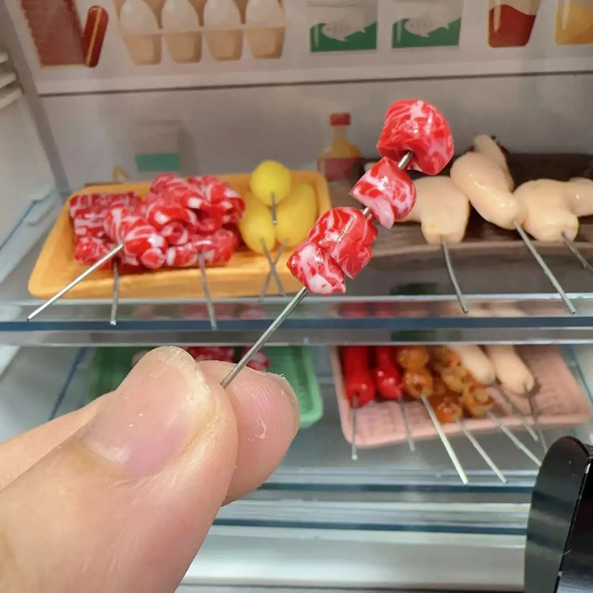 New 1/12Miniature Supermarket food simulation kabob beef sausage corn mushroom for Doll House Mini Kitchen Clay food Accessories