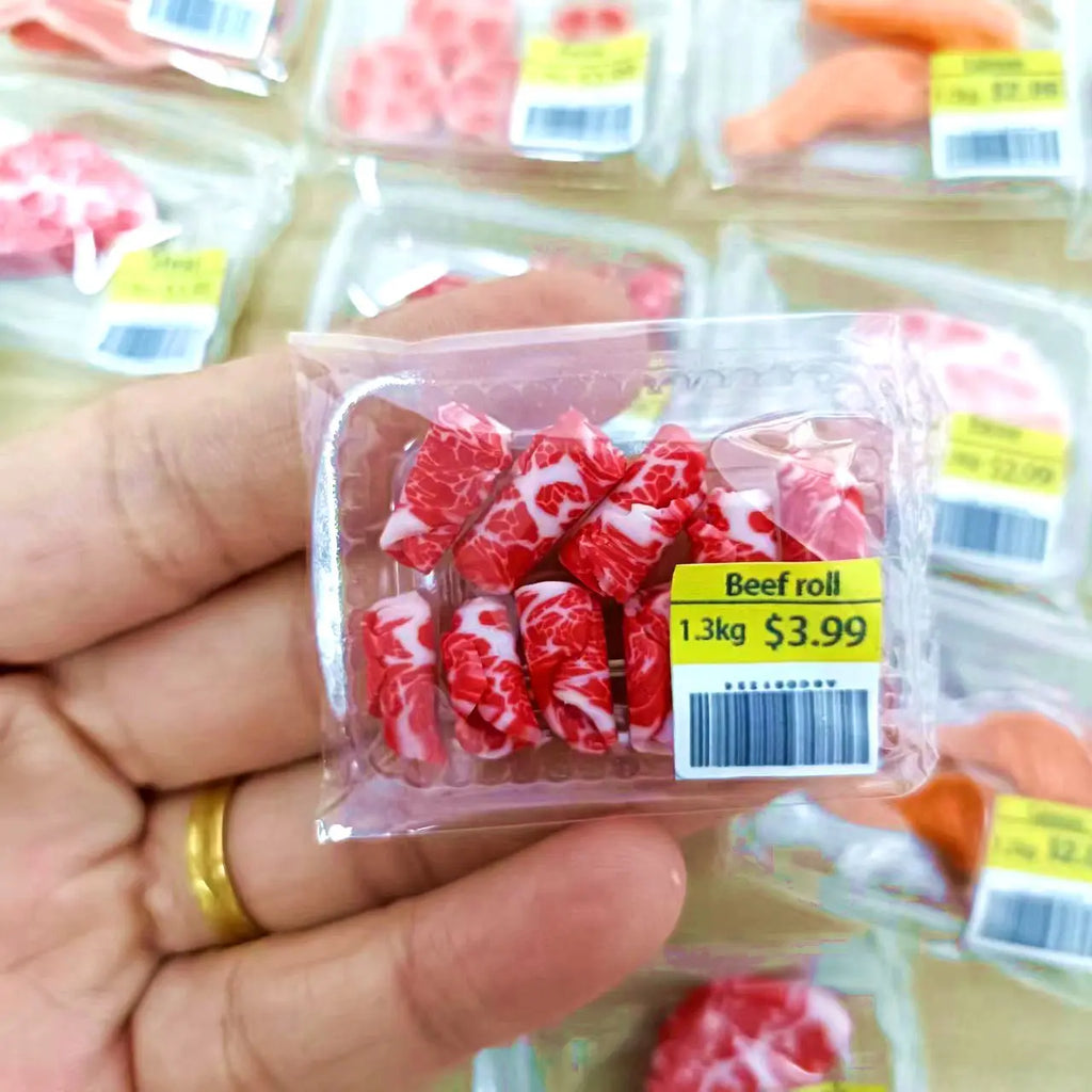 New Miniature Supermarket Food Simulation Beefsteak Salmon Bacon Beef Roll for Doll House Mini Kitchen Clay Food Accessories
