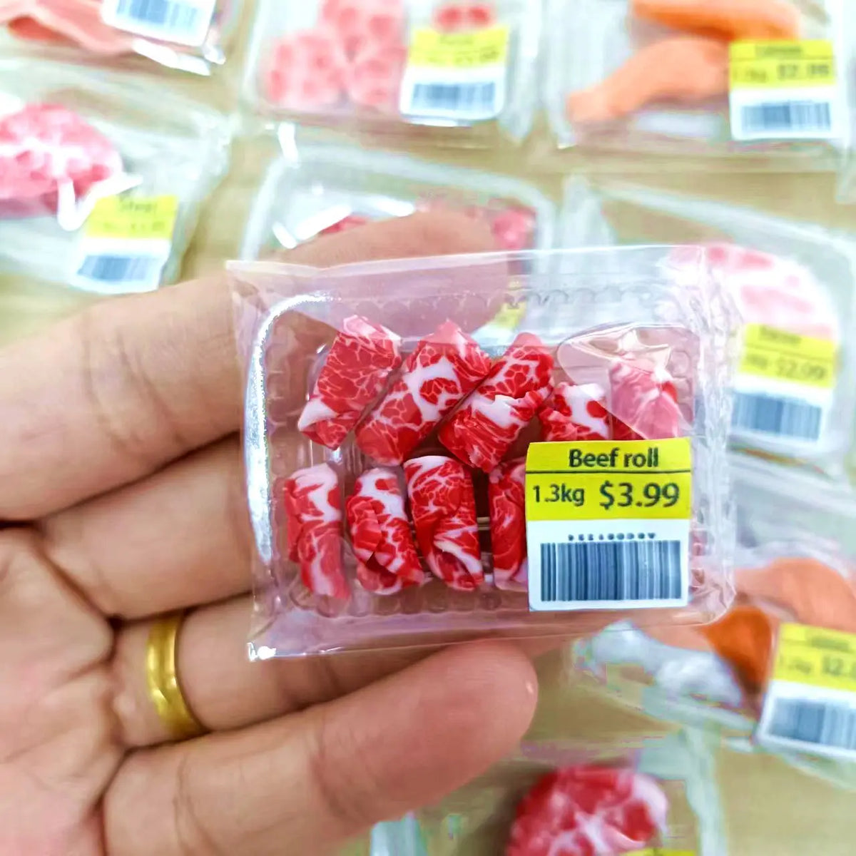 New Miniature Supermarket Food Simulation Beefsteak Salmon Bacon Beef Roll for Doll House Mini Kitchen Clay Food Accessories